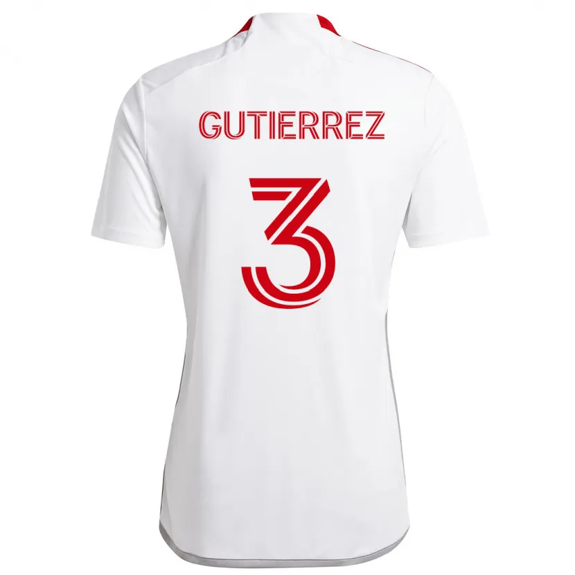 Danxen Homme Maillot Cristián Gutiérrez #3 Blanc Rouge Tenues Extérieur 2024/25 T-Shirt