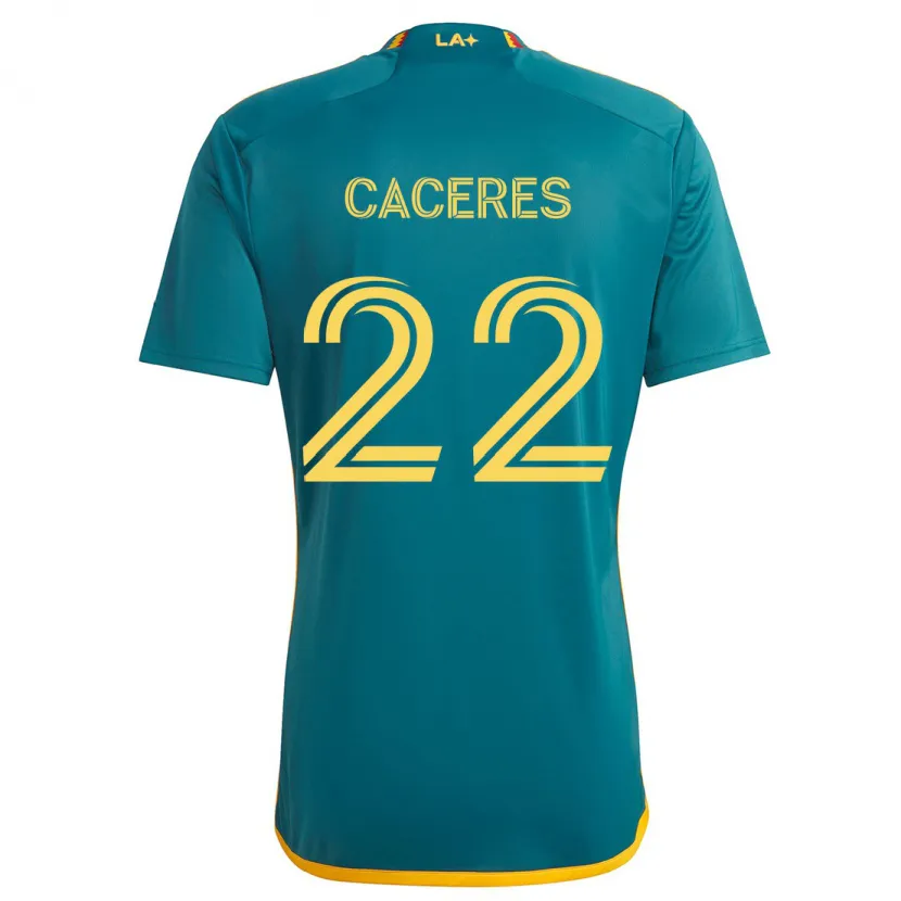 Danxen Homme Maillot Martín Cáceres #22 Vert Jaune Tenues Extérieur 2024/25 T-Shirt