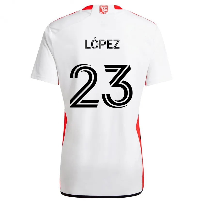 Danxen Homme Maillot Hernán López #23 Blanc Rouge Tenues Extérieur 2024/25 T-Shirt