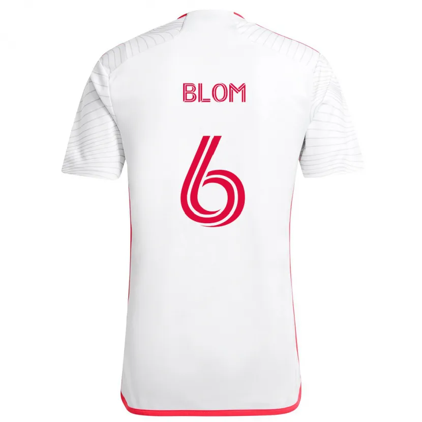 Danxen Homme Maillot Njabulo Blom #6 Blanc Rouge Tenues Extérieur 2024/25 T-Shirt