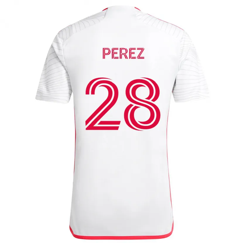 Danxen Homme Maillot Miguel Perez #28 Blanc Rouge Tenues Extérieur 2024/25 T-Shirt