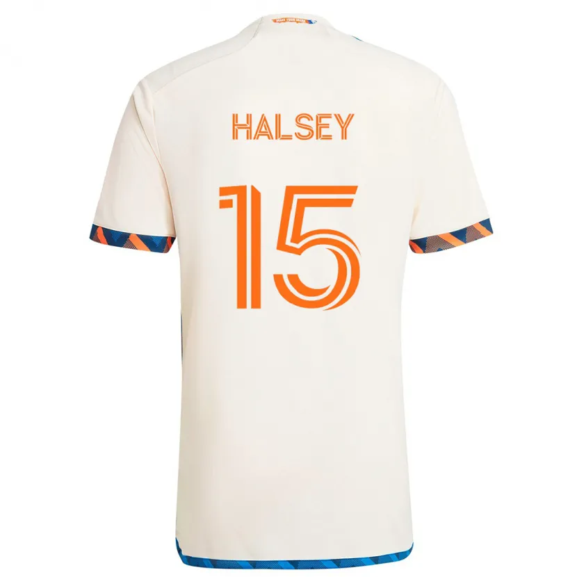 Danxen Homme Maillot Bret Halsey #15 Blanc Orange Tenues Extérieur 2024/25 T-Shirt