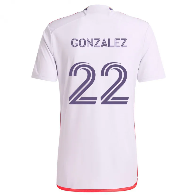 Danxen Homme Maillot Gastón González #22 Blanc Rouge Violet Tenues Extérieur 2024/25 T-Shirt