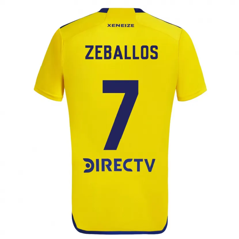 Danxen Homme Maillot Exequiel Zeballos #7 Jaune Bleu Tenues Extérieur 2024/25 T-Shirt