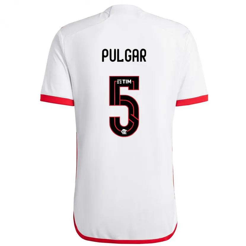 Danxen Homme Maillot Erick Pulgar #5 Blanc Rouge Tenues Extérieur 2024/25 T-Shirt