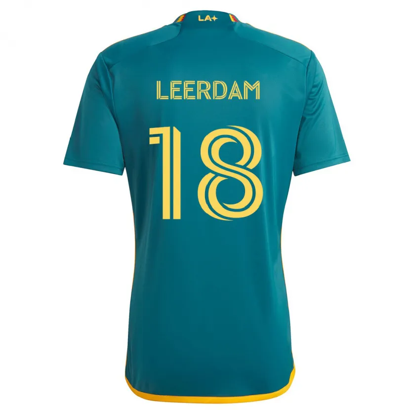 Danxen Femme Maillot Kelvin Leerdam #18 Vert Jaune Tenues Extérieur 2024/25 T-Shirt