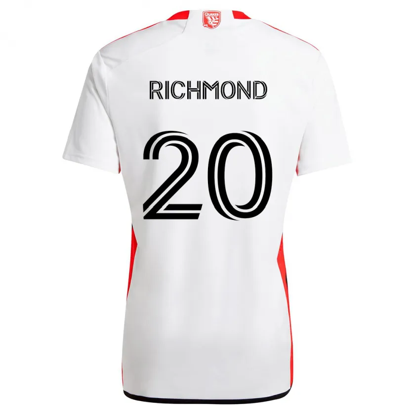 Danxen Femme Maillot Will Richmond #20 Blanc Rouge Tenues Extérieur 2024/25 T-Shirt