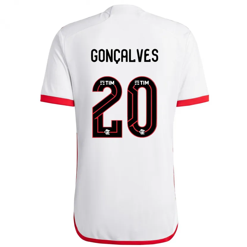 Danxen Femme Maillot Matheus Gonçalves #20 Blanc Rouge Tenues Extérieur 2024/25 T-Shirt