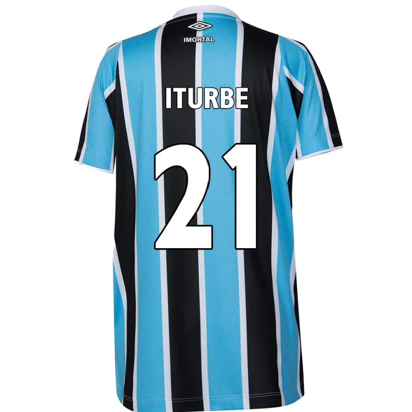 Danxen Enfant Maillot Juan Iturbe #21 Bleu Noir Blanc Tenues Domicile 2024/25 T-Shirt