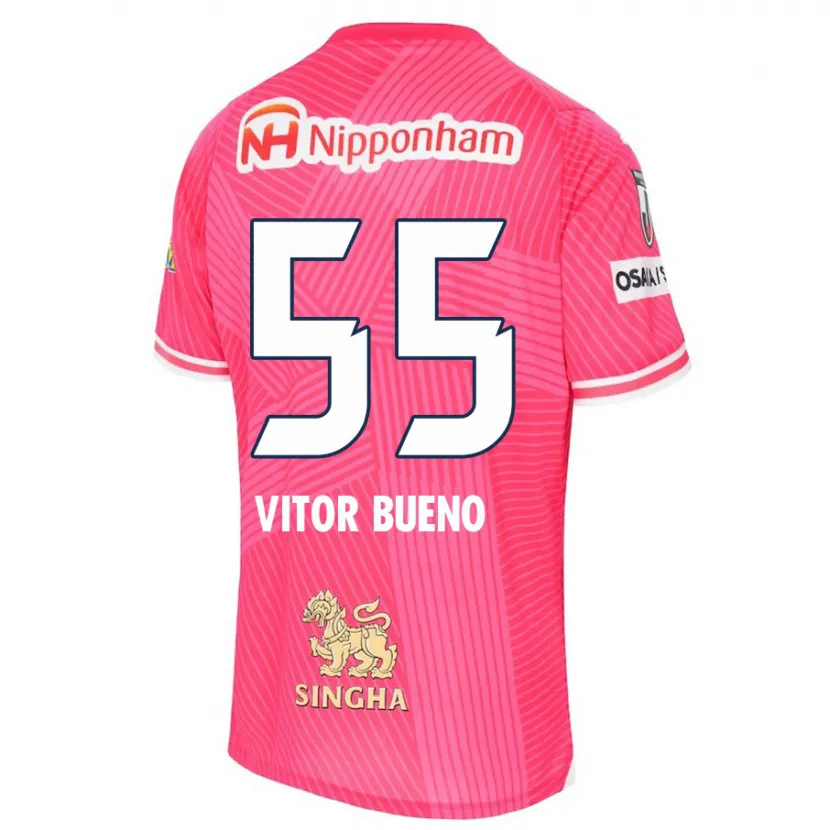 Danxen Enfant Maillot Vitor Bueno #55 Rose Blanc Tenues Domicile 2024/25 T-Shirt