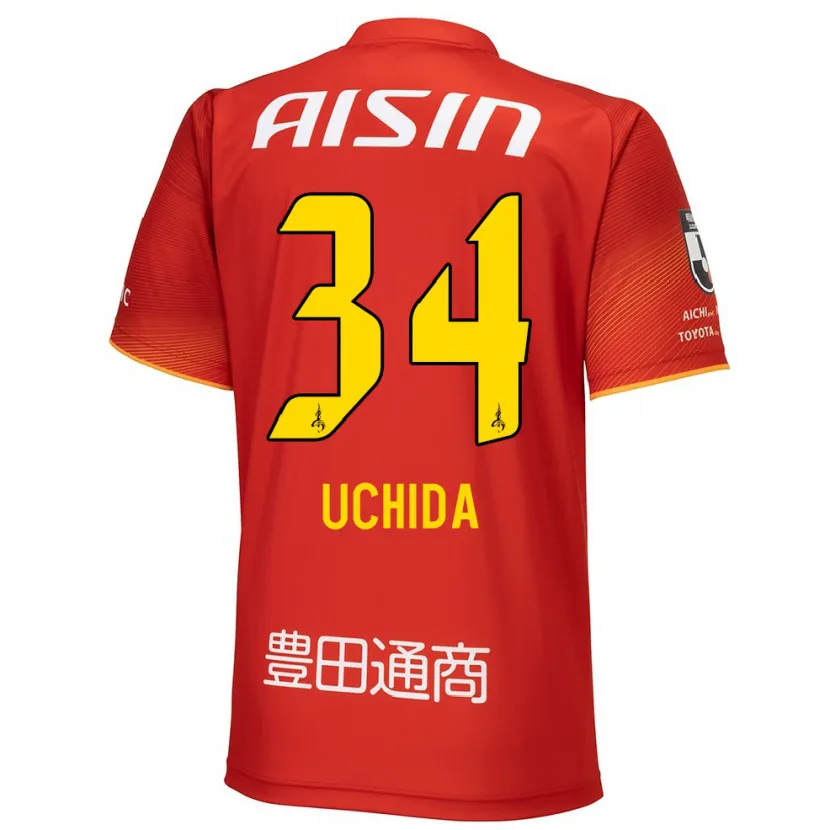 Danxen Enfant Maillot Takuya Uchida #34 Rouge Blanc Jaune Tenues Domicile 2024/25 T-Shirt