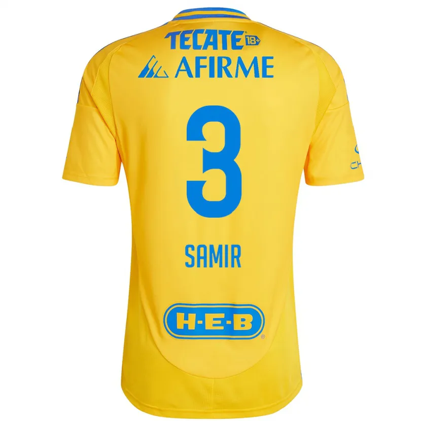 Danxen Enfant Maillot Samir Caetano #3 Or Jaune Tenues Domicile 2024/25 T-Shirt