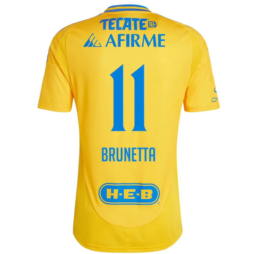 Danxen Enfant Maillot Juan Brunetta #11 Or Jaune Tenues Domicile 2024/25 T-Shirt