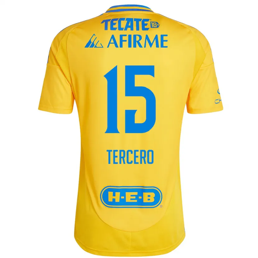 Danxen Enfant Maillot Eduardo Tercero #15 Or Jaune Tenues Domicile 2024/25 T-Shirt