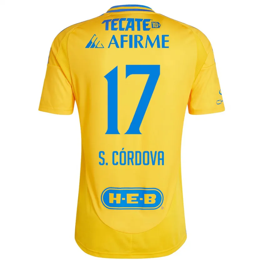 Danxen Enfant Maillot Sebastián Córdova #17 Or Jaune Tenues Domicile 2024/25 T-Shirt