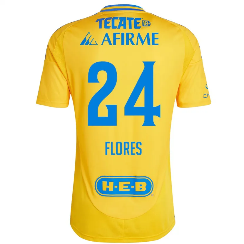 Danxen Enfant Maillot Marcelo Flores #24 Or Jaune Tenues Domicile 2024/25 T-Shirt