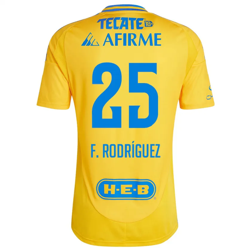 Danxen Enfant Maillot Felipe Rodríguez #25 Or Jaune Tenues Domicile 2024/25 T-Shirt