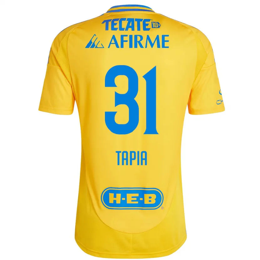 Danxen Enfant Maillot Fernando Tapia #31 Or Jaune Tenues Domicile 2024/25 T-Shirt