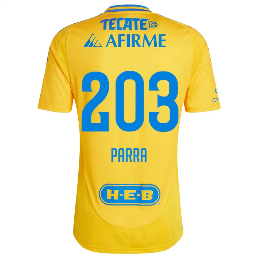 Danxen Enfant Maillot Bernardo Parra #203 Or Jaune Tenues Domicile 2024/25 T-Shirt