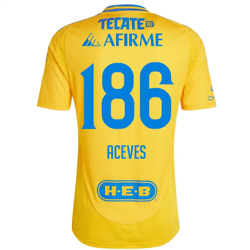 Danxen Enfant Maillot Israel Aceves #186 Or Jaune Tenues Domicile 2024/25 T-Shirt