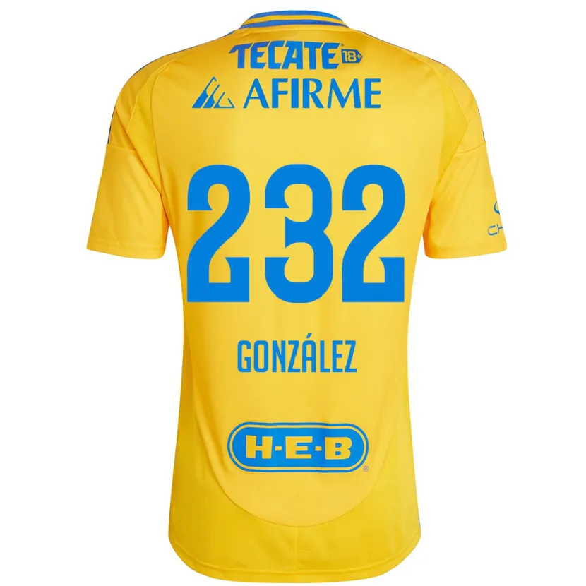 Danxen Enfant Maillot César González #232 Or Jaune Tenues Domicile 2024/25 T-Shirt