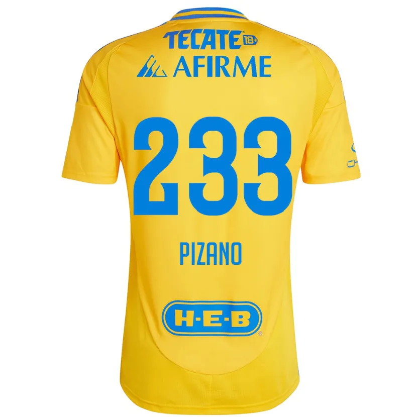 Danxen Enfant Maillot Juan Pizano #233 Or Jaune Tenues Domicile 2024/25 T-Shirt