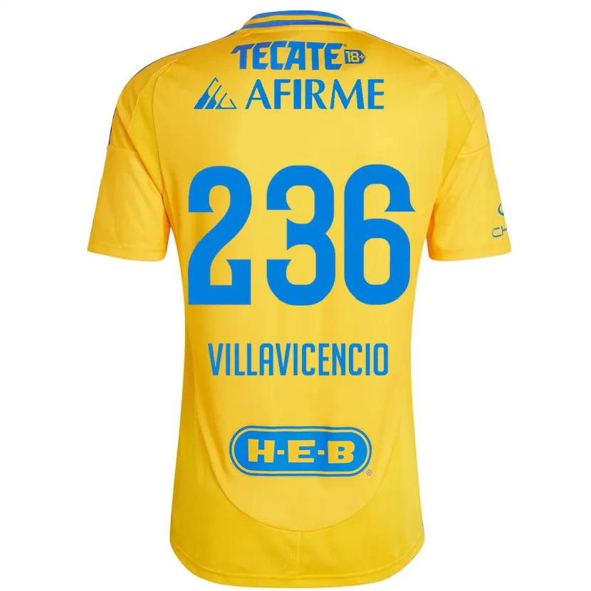 Danxen Enfant Maillot Edgar Villavicencio #236 Or Jaune Tenues Domicile 2024/25 T-Shirt