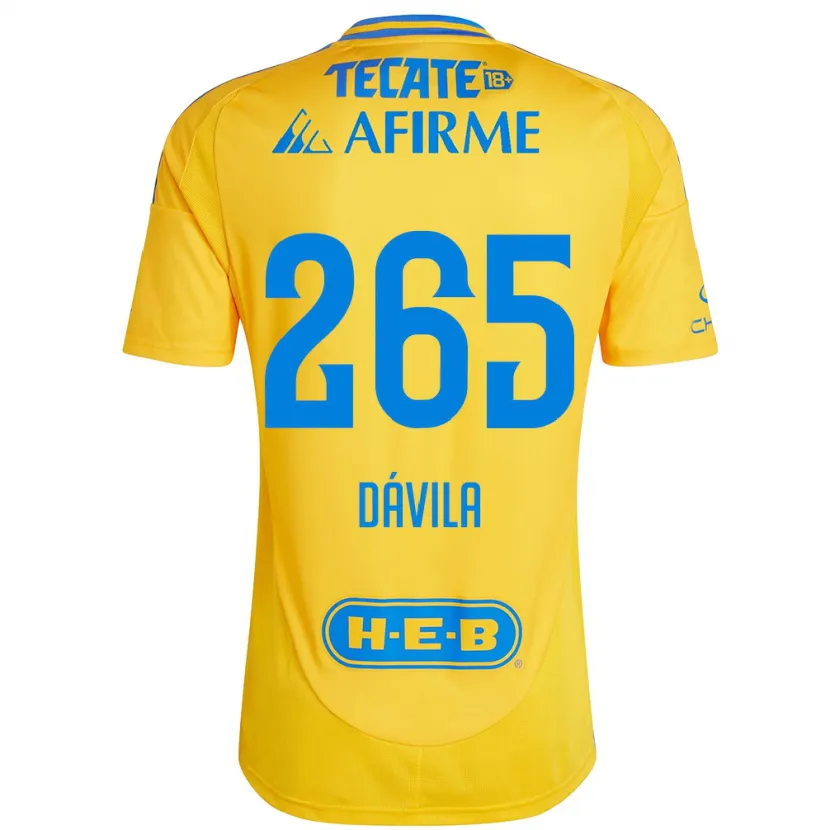 Danxen Enfant Maillot Emiliano Dávila #265 Or Jaune Tenues Domicile 2024/25 T-Shirt