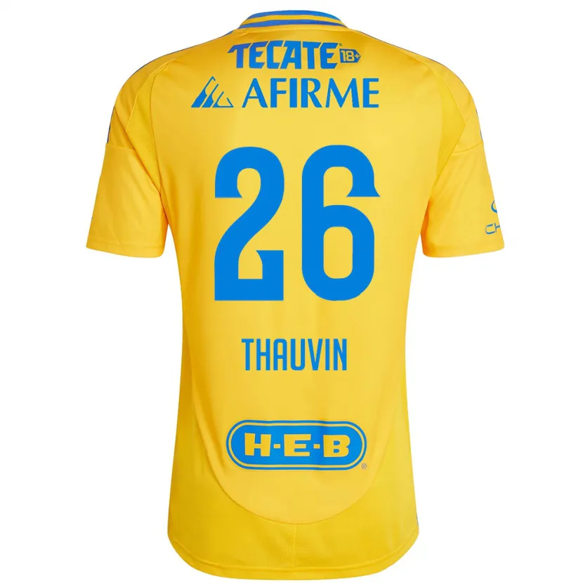 Danxen Enfant Maillot Florian Thauvin #26 Or Jaune Tenues Domicile 2024/25 T-Shirt