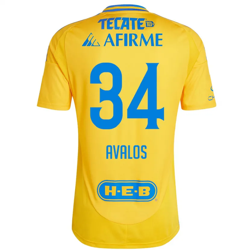 Danxen Enfant Maillot Erick Avalos #34 Or Jaune Tenues Domicile 2024/25 T-Shirt