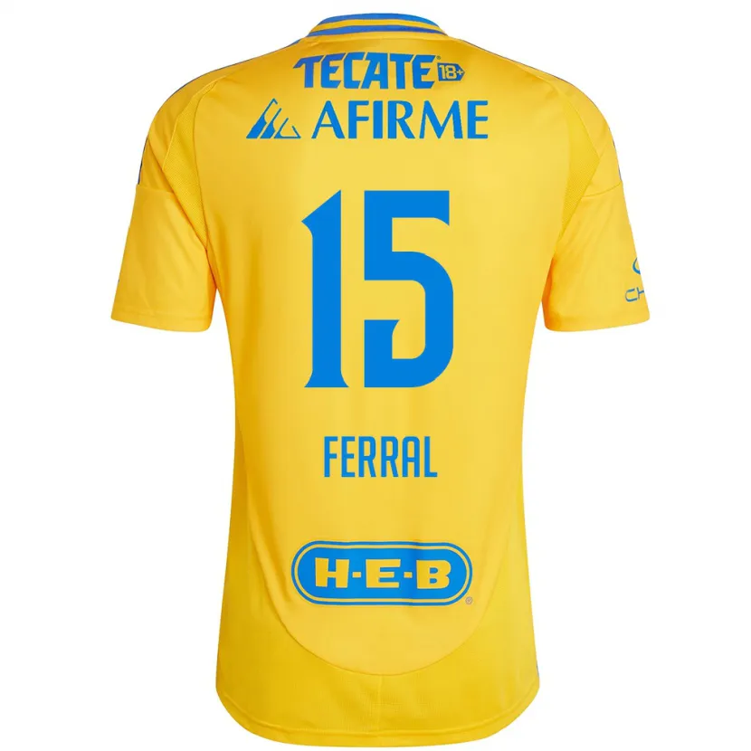 Danxen Enfant Maillot Cristina Ferral #15 Or Jaune Tenues Domicile 2024/25 T-Shirt