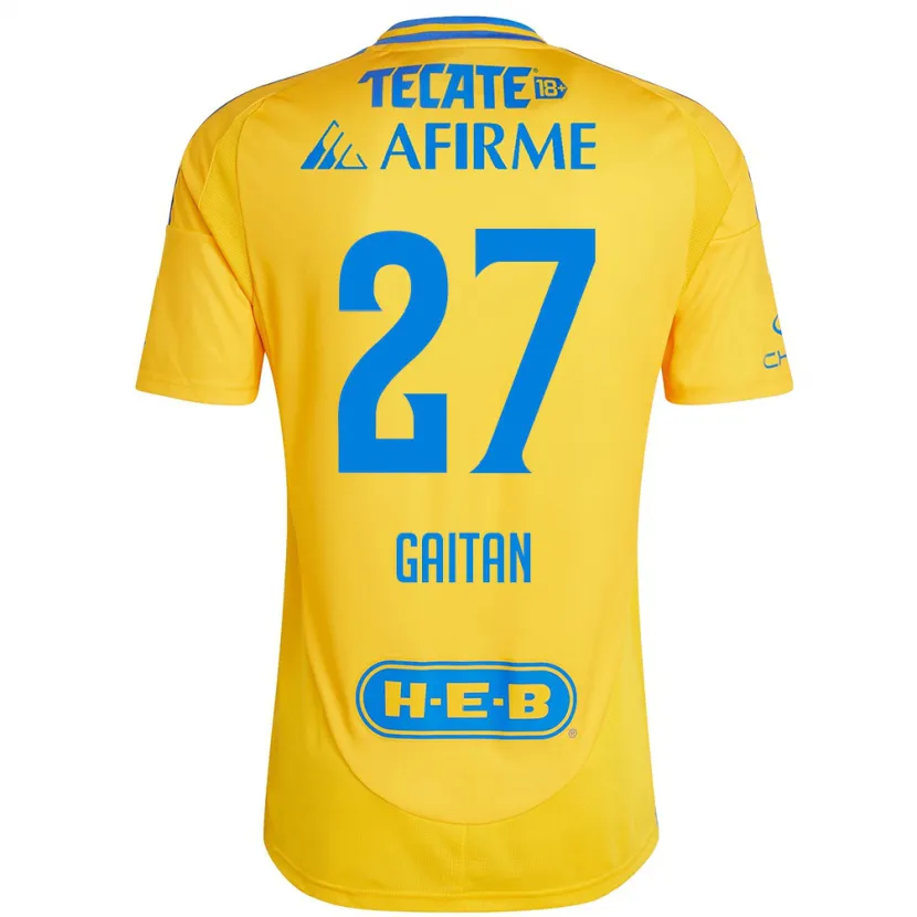 Danxen Enfant Maillot Natalia Gaitan #27 Or Jaune Tenues Domicile 2024/25 T-Shirt