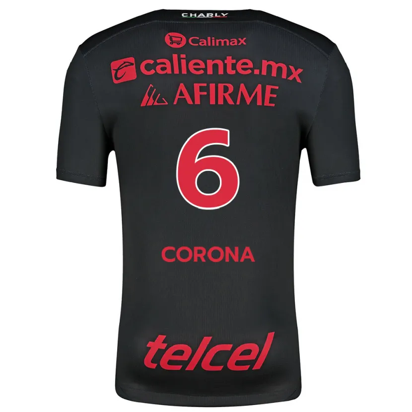 Danxen Enfant Maillot Joe Corona #6 Noir Rouge Tenues Domicile 2024/25 T-Shirt