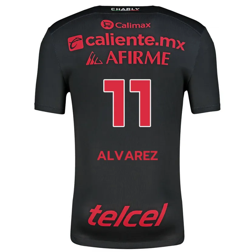 Danxen Enfant Maillot Efraín Álvarez #11 Noir Rouge Tenues Domicile 2024/25 T-Shirt