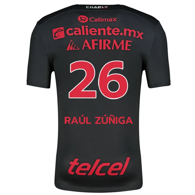 Danxen Enfant Maillot José Raúl Zúñiga #26 Noir Rouge Tenues Domicile 2024/25 T-Shirt