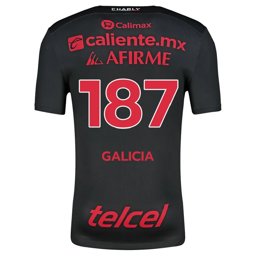 Danxen Enfant Maillot Carlos Galicia #187 Noir Rouge Tenues Domicile 2024/25 T-Shirt