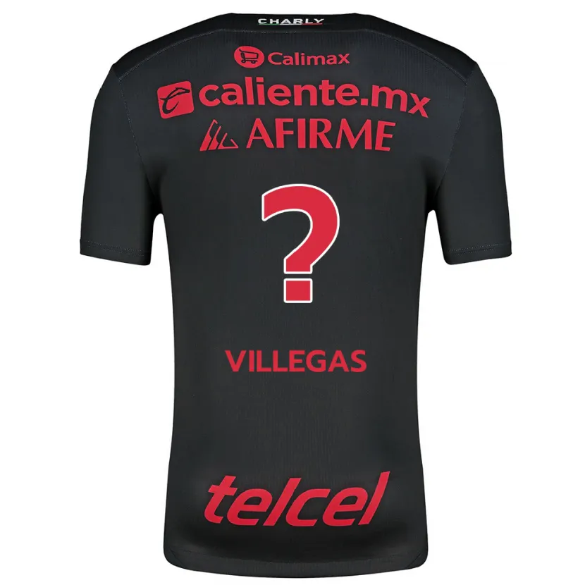 Danxen Enfant Maillot Óscar Villegas #0 Noir Rouge Tenues Domicile 2024/25 T-Shirt