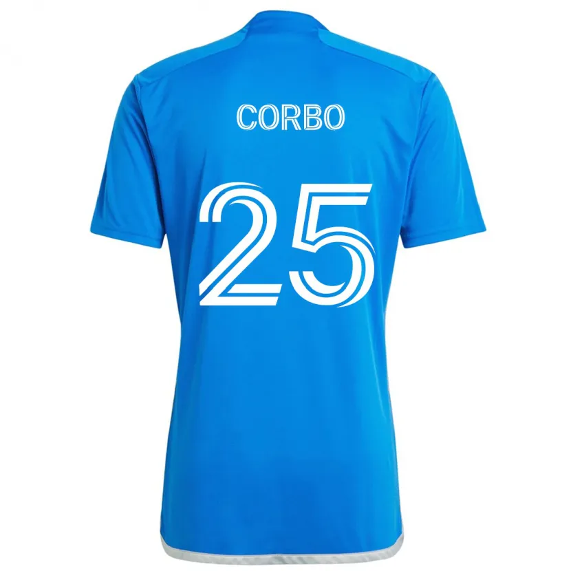 Danxen Enfant Maillot Gabriele Corbo #25 Bleu Blanc Tenues Domicile 2024/25 T-Shirt