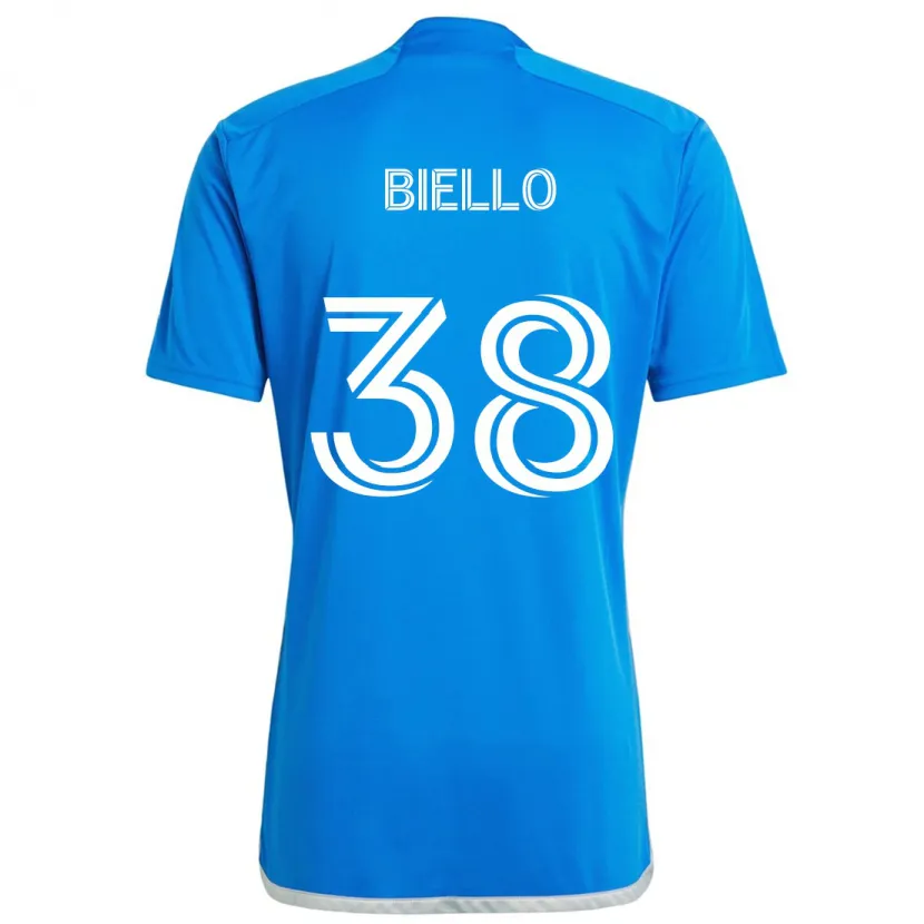 Danxen Enfant Maillot Alessandro Biello #38 Bleu Blanc Tenues Domicile 2024/25 T-Shirt