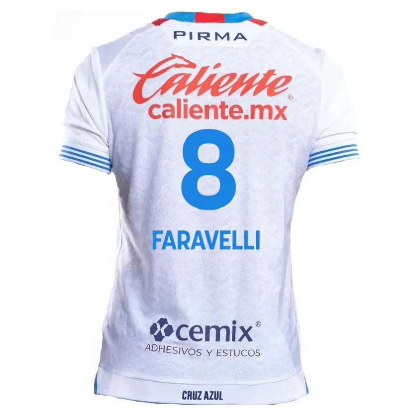 Danxen Enfant Maillot Lorenzo Faravelli #8 Blanc Bleu Tenues Extérieur 2024/25 T-Shirt