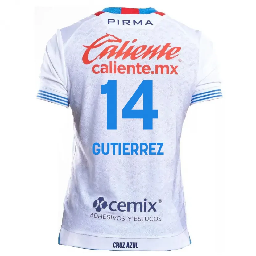 Danxen Enfant Maillot Alexis Gutiérrez #14 Blanc Bleu Tenues Extérieur 2024/25 T-Shirt