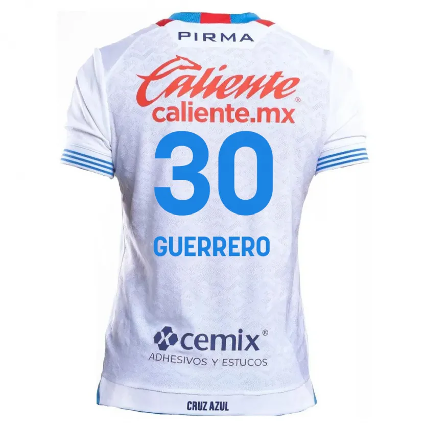 Danxen Enfant Maillot Rafael Guerrero #30 Blanc Bleu Tenues Extérieur 2024/25 T-Shirt