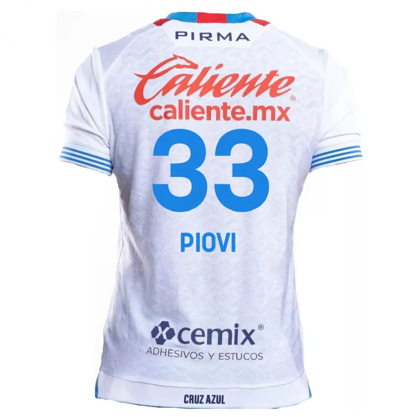 Danxen Enfant Maillot Gonzalo Piovi #33 Blanc Bleu Tenues Extérieur 2024/25 T-Shirt