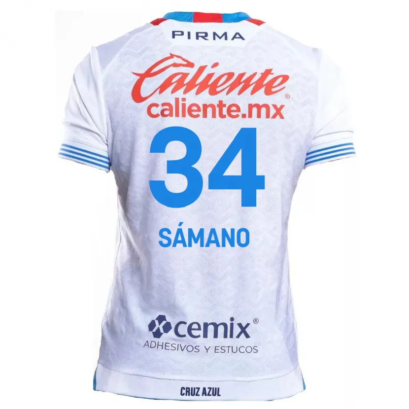 Danxen Enfant Maillot Leonardo Sámano #34 Blanc Bleu Tenues Extérieur 2024/25 T-Shirt