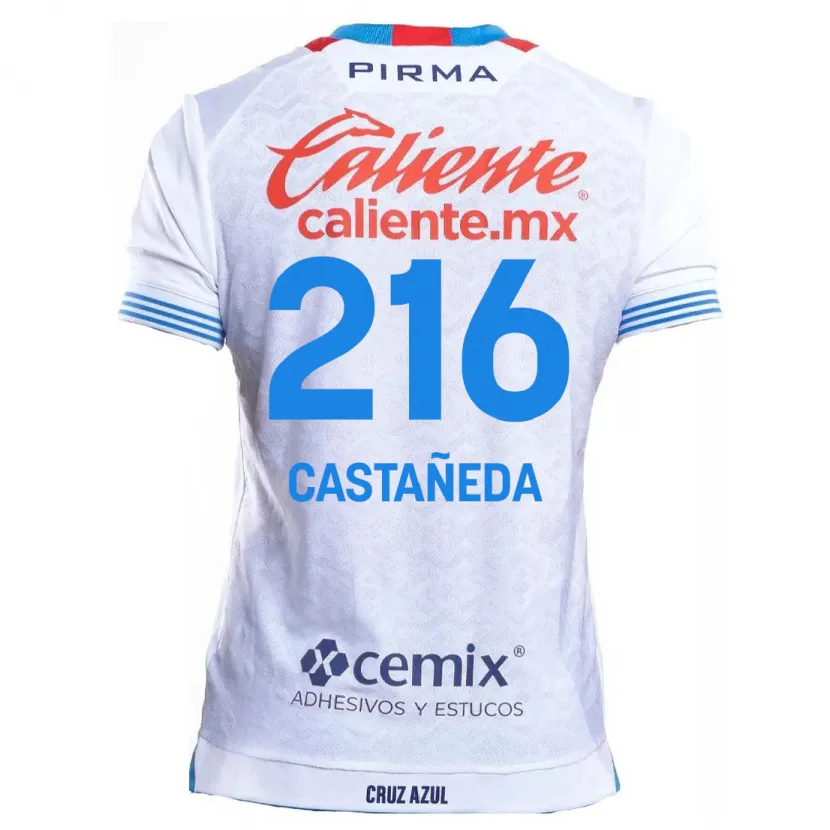 Danxen Enfant Maillot Ian Castañeda #216 Blanc Bleu Tenues Extérieur 2024/25 T-Shirt