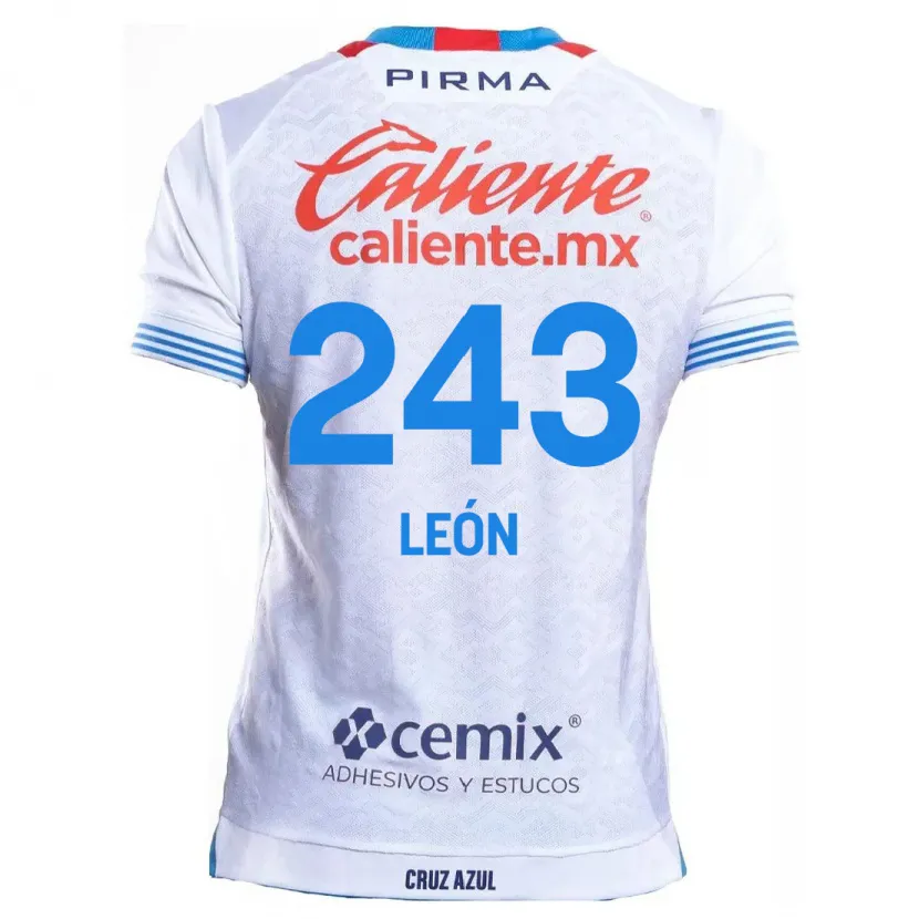 Danxen Enfant Maillot Cristhian León #243 Blanc Bleu Tenues Extérieur 2024/25 T-Shirt