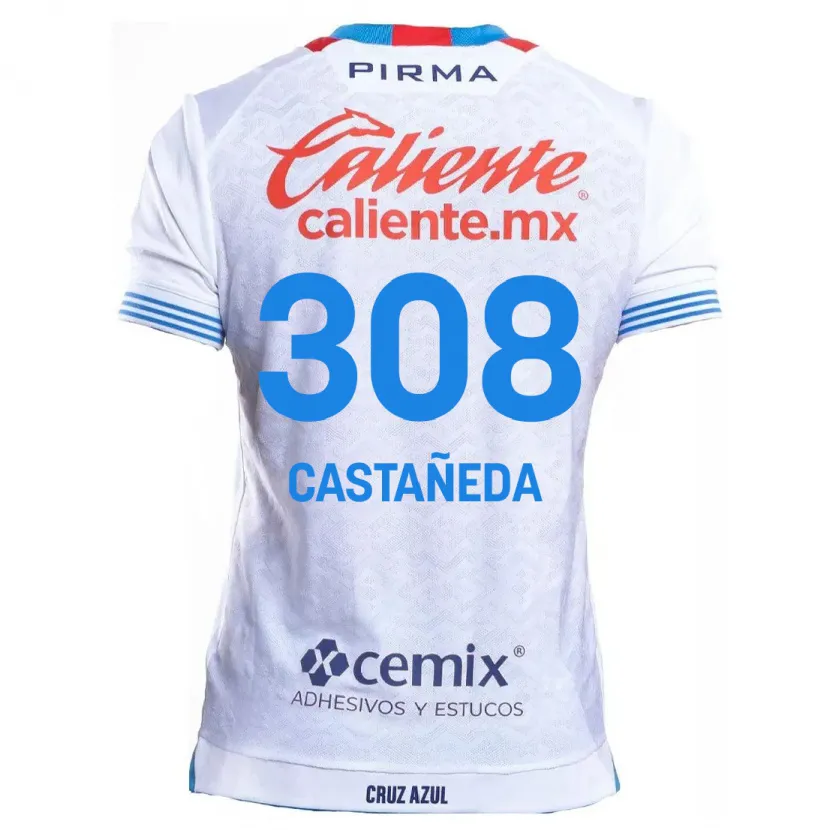 Danxen Enfant Maillot Emiliano Castañeda #308 Blanc Bleu Tenues Extérieur 2024/25 T-Shirt