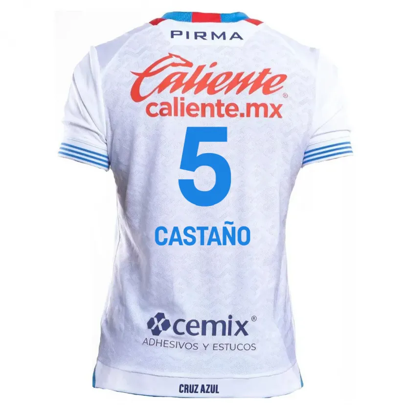 Danxen Enfant Maillot Kevin Castaño #5 Blanc Bleu Tenues Extérieur 2024/25 T-Shirt