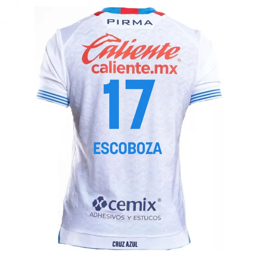 Danxen Enfant Maillot Alonso Escoboza #17 Blanc Bleu Tenues Extérieur 2024/25 T-Shirt