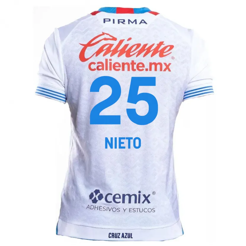 Danxen Enfant Maillot Natsidieli Nieto #25 Blanc Bleu Tenues Extérieur 2024/25 T-Shirt